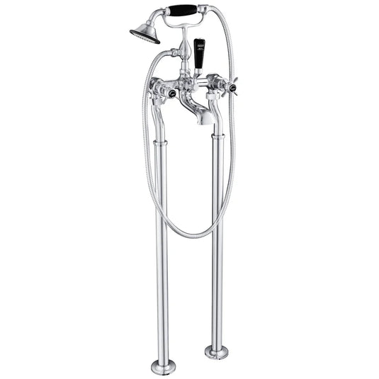 JTP Grosvenor Black Indices Freestanding Bath Shower Mixer Tap with Shower Kit - Pinch Handle - Chrome - Envy Bathrooms Ltd