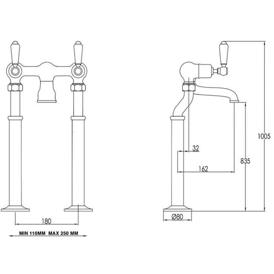 JTP Grosvenor Black Indices Lever Handle Freestanding Bath Filler Tap - Chrome - Envy Bathrooms Ltd