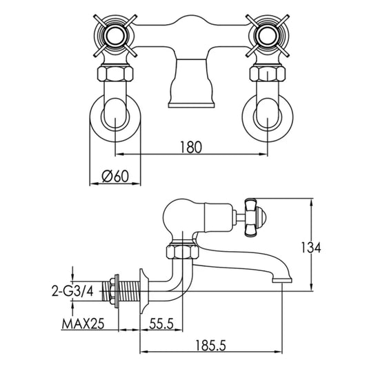 JTP Grosvenor Black Indices Wall Mounted Bath Filler Tap - Chrome - Envy Bathrooms Ltd