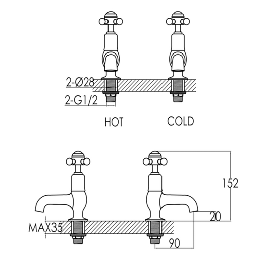 JTP Grosvenor Cloakroom Basin Taps Pair Cross Handle - Chrome - Envy Bathrooms Ltd