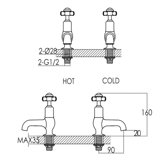 JTP Grosvenor Cloakroom Basin Taps Pair Pinch Handle - Chrome - Envy Bathrooms Ltd