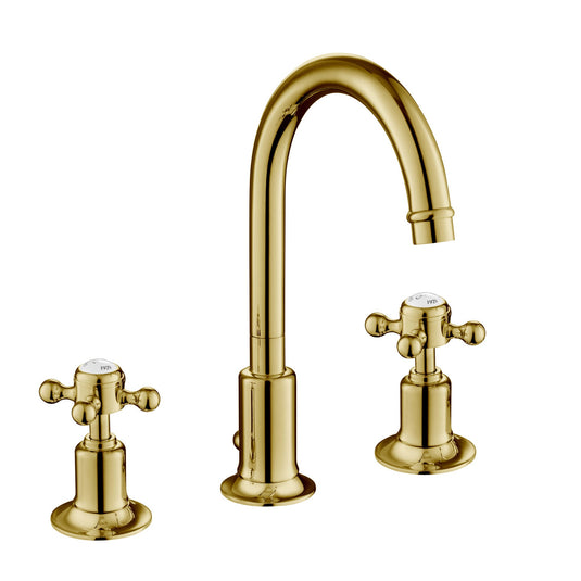 JTP Grosvenor Cross 3 Hole Basin Mixer - Polished Gold - 76191G - Envy Bathrooms Ltd