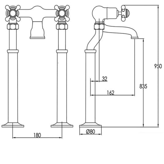 JTP Grosvenor Cross Freestanding Bath Filler Tap - Antique Brass - Envy Bathrooms Ltd