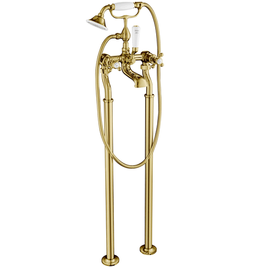 JTP Grosvenor Cross Freestanding Bath Shower Mixer Tap with Kit - Antique Brass - Envy Bathrooms Ltd