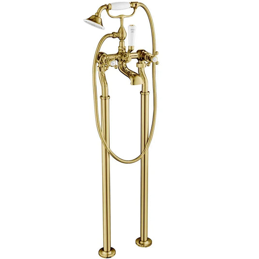 JTP Grosvenor Cross Freestanding Bath Shower Mixer Tap with Kit - Antique Brass - Envy Bathrooms Ltd