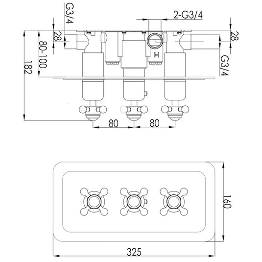 JTP Grosvenor Cross Thermostatic 2-Outlets Concealed Shower Valve - Nickel - Envy Bathrooms Ltd