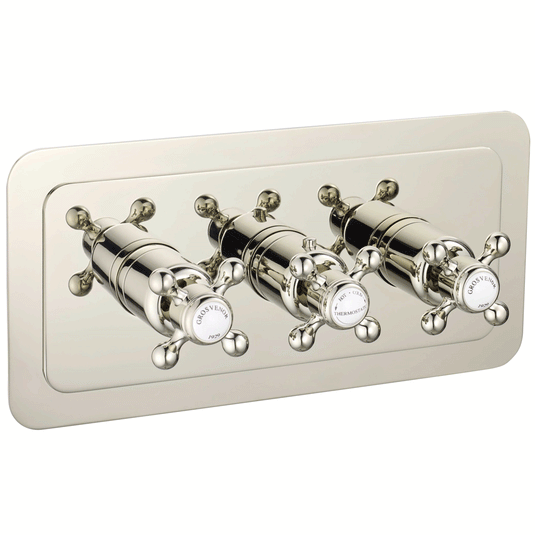 JTP Grosvenor Cross Thermostatic 3-Outlets Concealed Shower Valve - Nickel - Envy Bathrooms Ltd