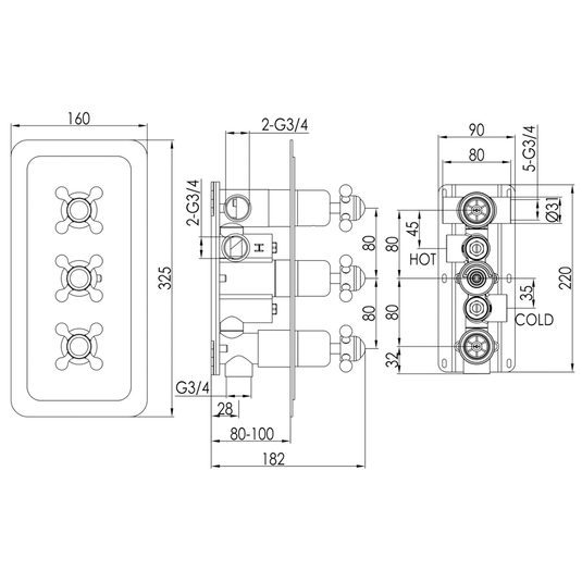 JTP Grosvenor Cross Thermostatic 3-Outlets Concealed Shower Valve - Nickel - Envy Bathrooms Ltd