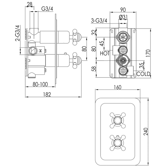 JTP Grosvenor Cross Thermostatic Concealed 1 Outlet Shower Valve - Chrome - Envy Bathrooms Ltd