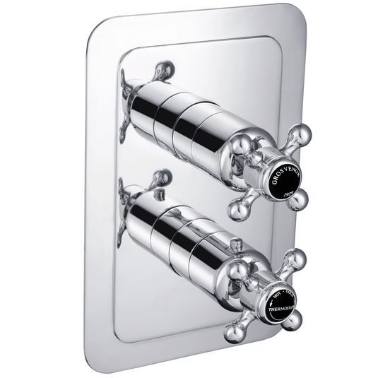 JTP Grosvenor Cross Thermostatic Concealed 1 Outlet Shower Valve - Chrome/Black - Envy Bathrooms Ltd