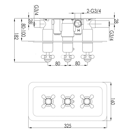 JTP Grosvenor Cross Thermostatic Concealed 2 Outlets Shower Valve - Chrome - Envy Bathrooms Ltd