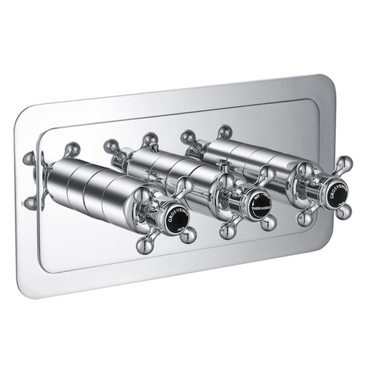 JTP Grosvenor Cross Thermostatic Concealed 3 Outlets Shower Valve - Chrome/Black - GB76692 - Envy Bathrooms Ltd