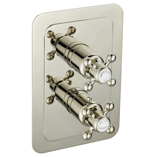 JTP Grosvenor Cross Vertical Thermostatic 2-Outlets Concealed Shower Valve - Dual Handle - Nickel - Envy Bathrooms Ltd