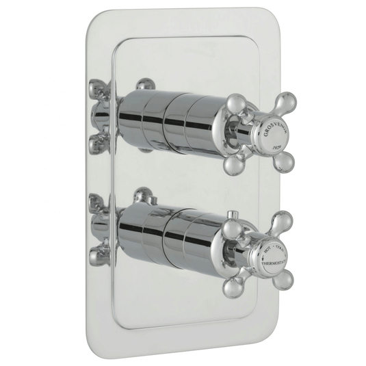 JTP Grosvenor Cross Vertical Thermostatic Concealed 2 Outlets Shower Valve Dual Handle - Chrome - Envy Bathrooms Ltd