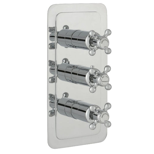 JTP Grosvenor Cross Vertical Thermostatic Concealed 3 Outlets Shower Valve - Chrome - Envy Bathrooms Ltd