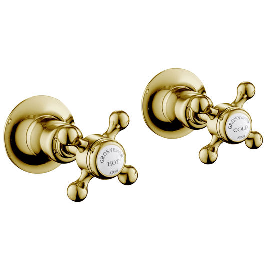 JTP Grosvenor Cross Wall Valves Pair - Antique Brass - Envy Bathrooms Ltd