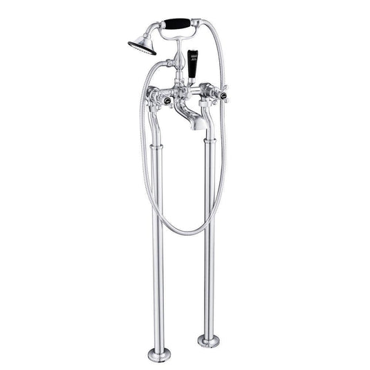 JTP Grosvenor Crosshead and Lever Black indices Freestanding Bath Shower Mixer Tap with Shower Kit - Chrome - Envy Bathrooms Ltd