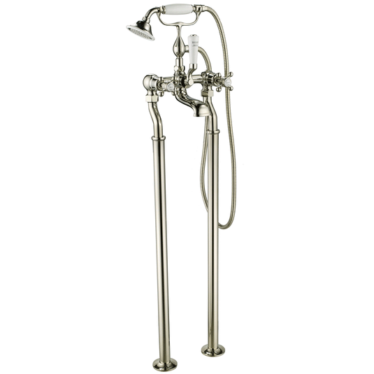 JTP Grosvenor Crosshead and Lever Freestanding Bath Shower Mixer Tap with Shower Kit - Nickel - Envy Bathrooms Ltd