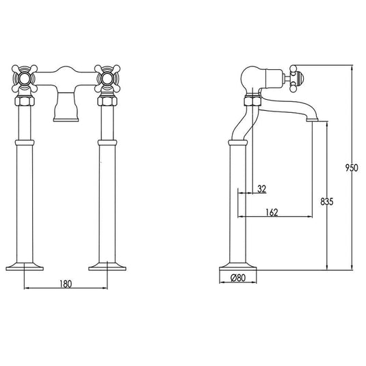 JTP Grosvenor Crosshead Freestanding Bath Filler Tap - Chrome - Envy Bathrooms Ltd