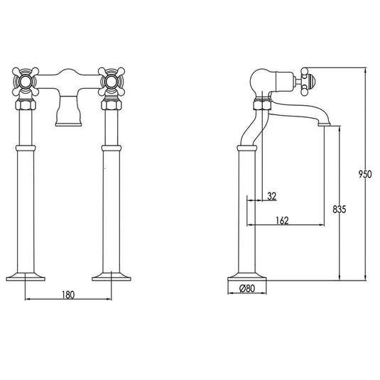 JTP Grosvenor Crosshead Freestanding Bath Filler Tap - Chrome - Envy Bathrooms Ltd