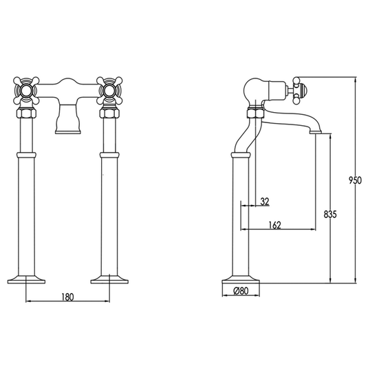 JTP Grosvenor Crosshead Freestanding Bath Filler Tap - Nickel - Envy Bathrooms Ltd