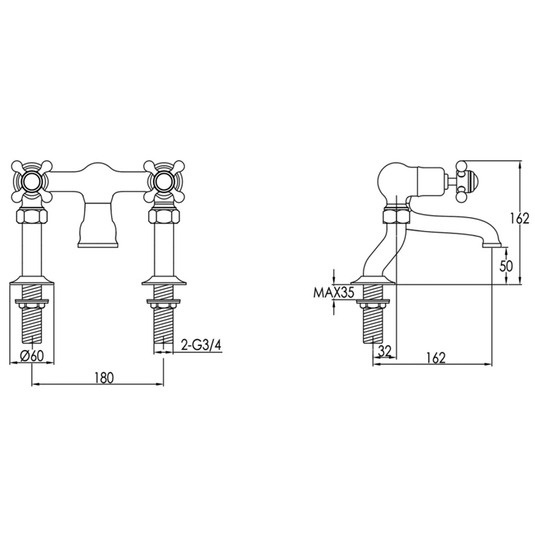 JTP Grosvenor Deck Mounted Bath Filler Tap - Crosshead Handle - Nickel - Envy Bathrooms Ltd