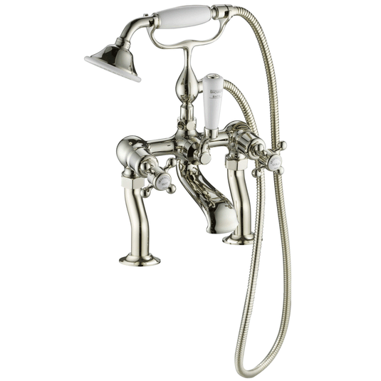 JTP Grosvenor Deck Mounted Bath Shower Mixer Tap with Kit - Crosshead Handle - Nickel - Envy Bathrooms Ltd