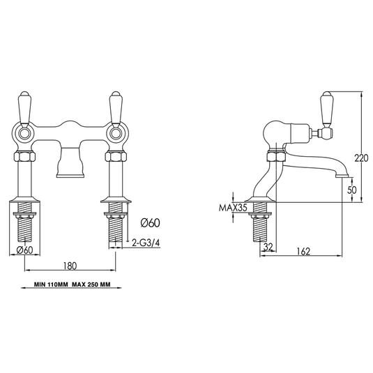 JTP Grosvenor Deck Mounted Bath Shower Mixer Tap with Kit - Lever Handle - Nickel - Envy Bathrooms Ltd