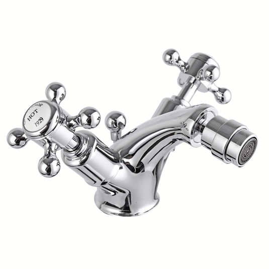 JTP Grosvenor Deck Mounted Crosshead Bidet Mixer Tap with Pop-up Waste - Chrome - Envy Bathrooms Ltd