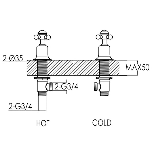 JTP Grosvenor Deck Mounted Panel Valves Pair - Crosshead Handle - Chrome - Envy Bathrooms Ltd