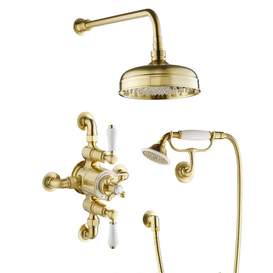 JTP Grosvenor Exposed 2 Outlet Thermostatic Valve - Brushed Brass - GRO281BBR - Envy Bathrooms Ltd