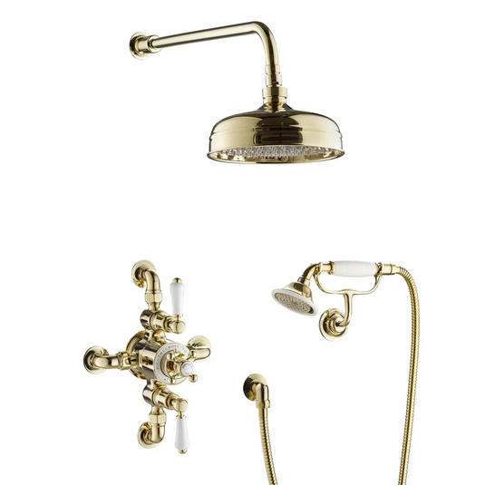 JTP Grosvenor Exposed 2 Outlet Thermostatic Valve - Polished Gold - GRO281G - Envy Bathrooms Ltd