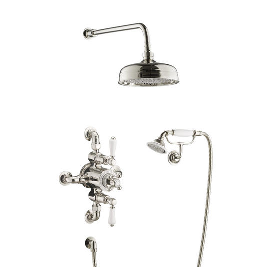 JTP Grosvenor Exposed Thermostatic Two Outlet Wall Mounted Shower Kit Nickel | GRO281NK - Envy Bathrooms Ltd
