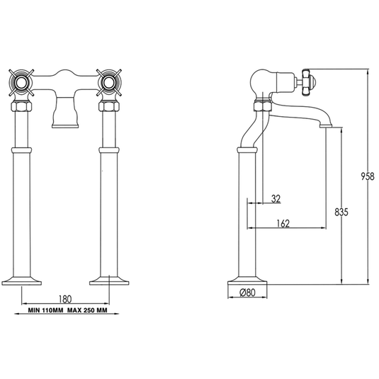 JTP Grosvenor Freestanding Bath Filler Tap - Chrome - Envy Bathrooms Ltd