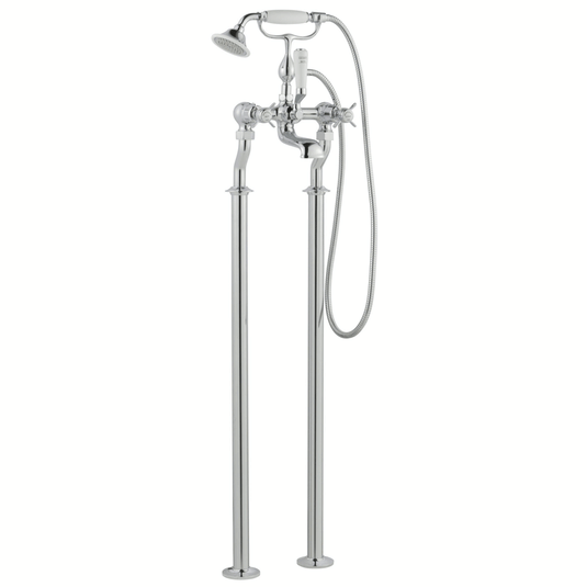 JTP Grosvenor Freestanding Bath Shower Mixer Tap with Shower Kit - Pinch Handle - Chrome - Envy Bathrooms Ltd