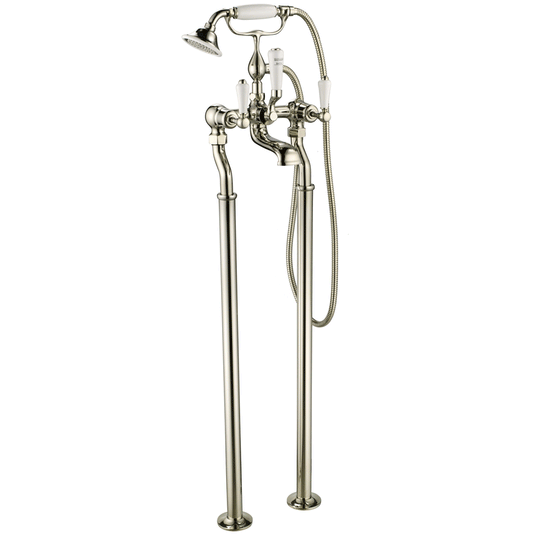 JTP Grosvenor Freestanding Lever Handle Bath Shower Mixer Tap with Shower Kit - Nickel - Envy Bathrooms Ltd