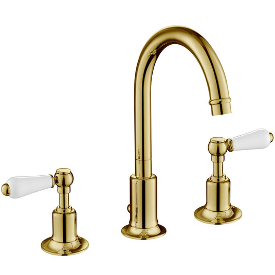 JTP Grosvenor Lever 3 Hole Basin Mixer - Polished Gold - 85191G - Envy Bathrooms Ltd