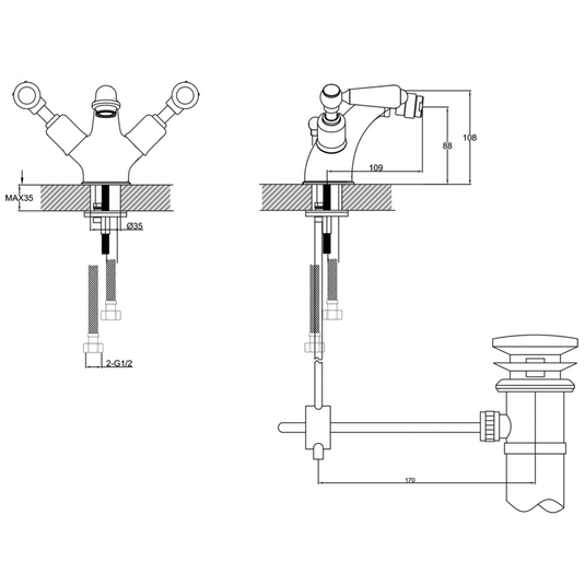 JTP Grosvenor Lever Bidet Mixer Tap with Pop Up Waste - Antique Brass - Envy Bathrooms Ltd