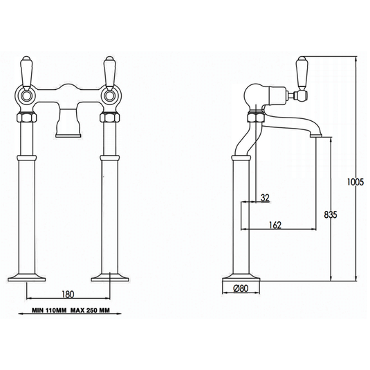 JTP Grosvenor Lever Freestanding Bath Filler Tap - Antique Brass - Envy Bathrooms Ltd