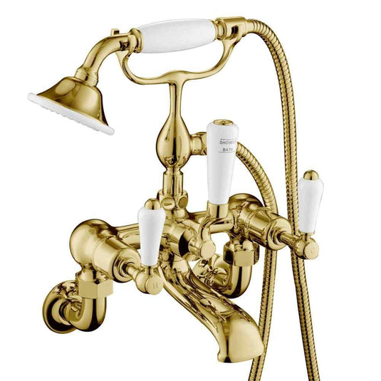 JTP Grosvenor Lever Handle Wall Mounted Bath Shower Mixer Tap with Shower Kit - Antique Brass - Envy Bathrooms Ltd