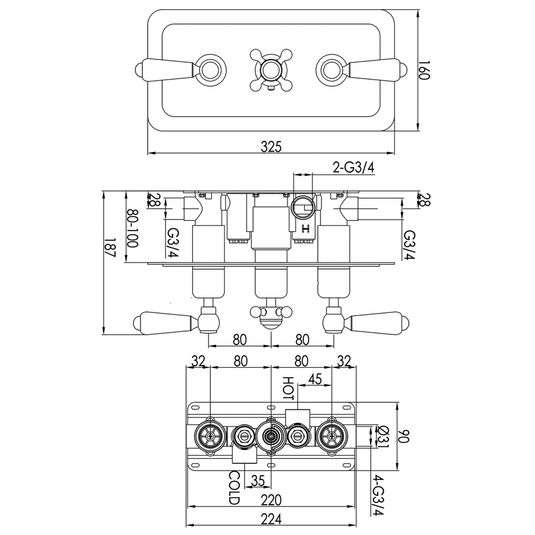 JTP Grosvenor Lever Thermostatic 2-Outlets Concealed Shower Valve - Nickel - Envy Bathrooms Ltd