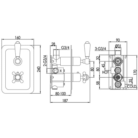 JTP Grosvenor Lever Thermostatic Concealed 1 Outlet Shower Valve - Chrome - Envy Bathrooms Ltd