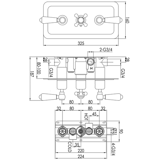 JTP Grosvenor Lever Thermostatic Concealed 2 Outlets Shower Valve - Chrome - Envy Bathrooms Ltd