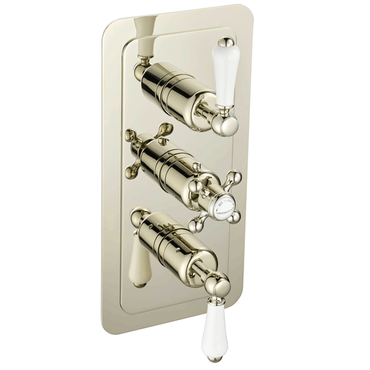 JTP Grosvenor Lever Vertical Thermostatic 2-Outlets Concealed Shower Valve - Triple Handle - Nickel - Envy Bathrooms Ltd