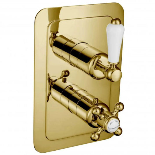 JTP Grosvenor Lever Vertical Thermostatic Concealed 1 Outlet Shower Valve Dual Handle - Gold/White - Envy Bathrooms Ltd