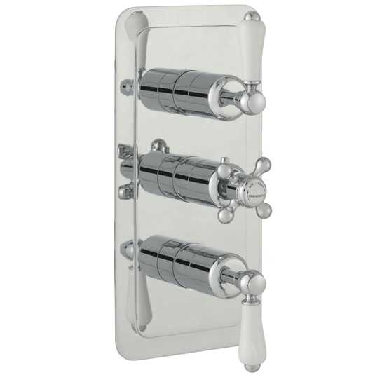 JTP Grosvenor Lever Vertical Thermostatic Concealed 2 Outlets Shower Valve Triple Handle - Chrome - Envy Bathrooms Ltd