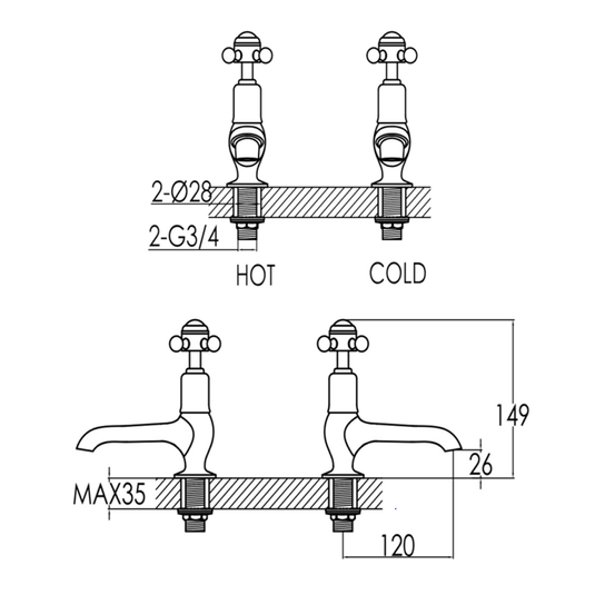 JTP Grosvenor Long Nose Basin Taps Pair Cross Handle - Chrome - Envy Bathrooms Ltd