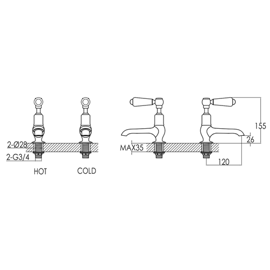 JTP Grosvenor Long Nose Basin Taps Pair Lever Handle - Chrome - Envy Bathrooms Ltd