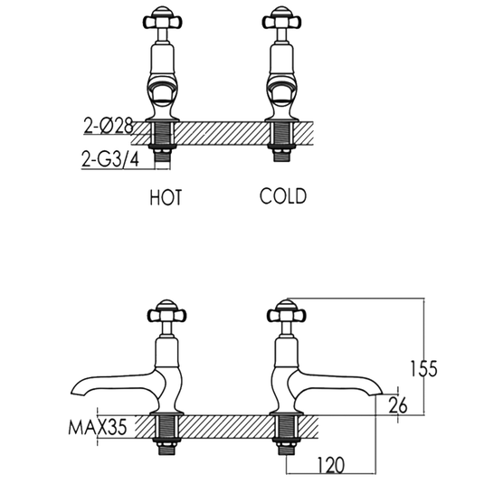 JTP Grosvenor Long Nose Basin Taps Pair Pinch Handle - Chrome - Envy Bathrooms Ltd