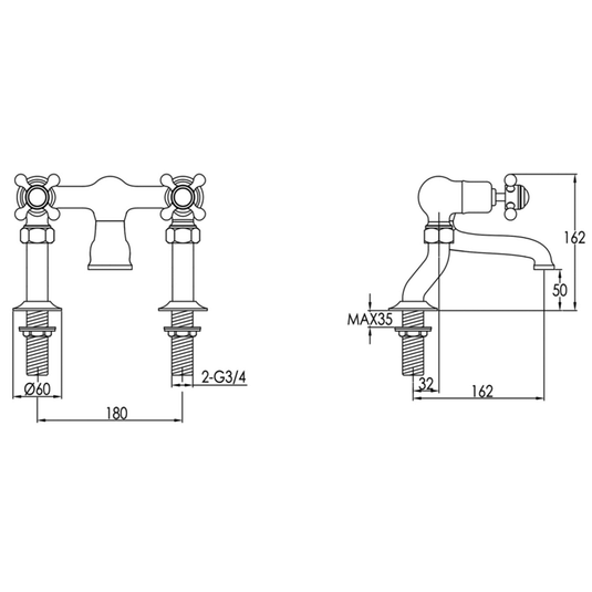 JTP Grosvenor Pillar Mounted Bath Filler Tap Cross Handle - Chrome - Envy Bathrooms Ltd